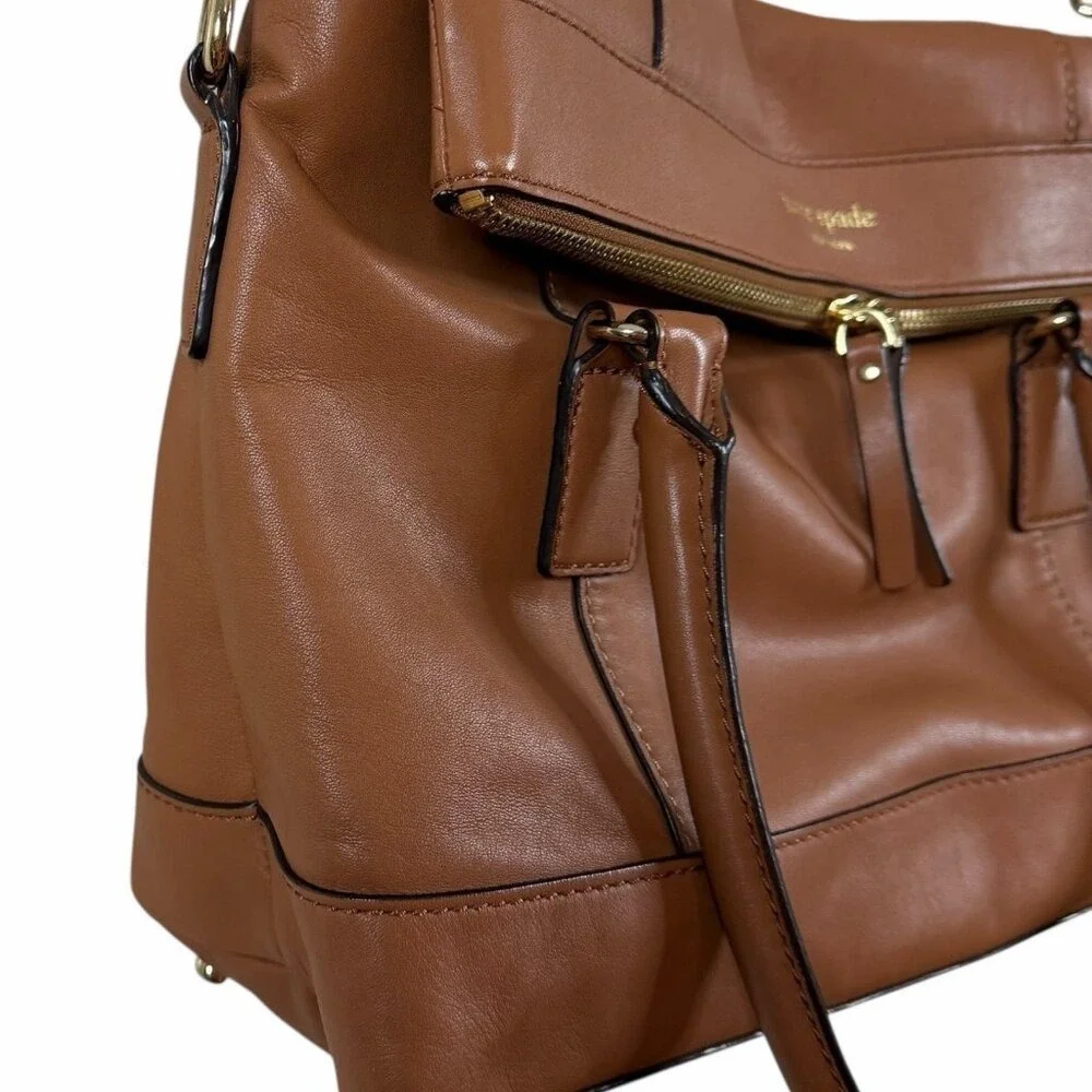 Kate Spade Cobble Hill Little Minka WKRU1251 Saddle Brown Leather Satchel Crossb